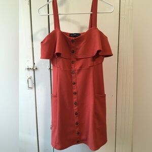 Derek Heart Strapless Coral Dress with Buttons